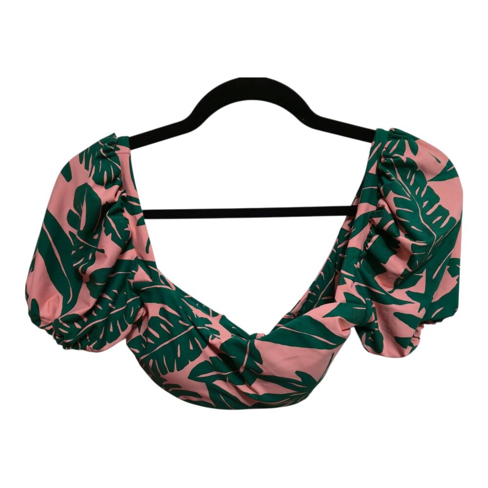Volcom Leaf Ur Life Swimsuit Top Coral Leaf Print Short Sleeves Small NEW